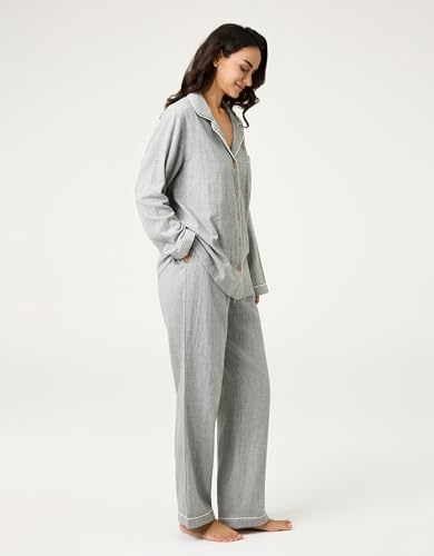 Image of BESTOUCH Womens Pajama Sets: 100% Cotton Muslin Linen Feel | Button Soft Comfy Breathable Classic Sleep Pjs 2 Piece