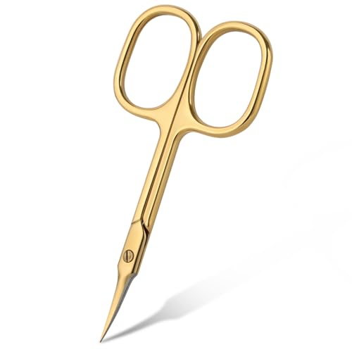 URAQT Tijeras Profesionales para Uñas, Tijera Uñas Curva Extra Afiladas, Acero Inoxidable Tijeras para Cutícula, Tijeras de Belleza para Cejas, Uñas, Vello Facial, Bigote, Nariz Vello, Oro titanio