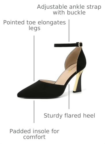 Image of RIBONGZ Comfortable Kitten Heels for Women Pointed Closed Toe Ankle Strap Buckle Heels Slip on Low Heel Church Pumps Wedding Bridal Party Dressy Shoes