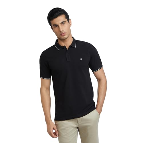 Image of Raymond Men's Modern Fit Solid Pattern Pure Cotton Polo Neck Half Sleeve Casual T-Shirt
