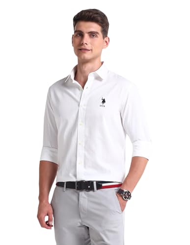 Image of U.S. POLO ASSN. Tailored Fit Cotton Shirts for Men - 100% Cotton, Patterned, Full Sleeve Mens Casual Shirts