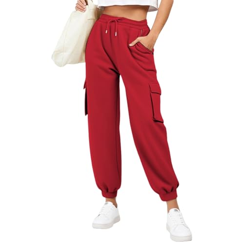 Generisch Jogginghose Damen Lang Sweatpants Slim Fit Sporthose Baumwolle Laufhosen High Waist Trainingshose mit Elastischem Rippbündchen Freizeithose Yogahose (Red, L) Generisch Jogginghose Damen Lang Sweatpants Slim Fit Sporthose Baumwolle Laufhosen High Waist Trainingshose mit Elastischem Rippbündchen Freizeithose Yogahose (Red, L)