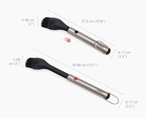 Joseph Joseph GrillOut Silikon BBQ-Grillpinsel mit Teleskopkopf, Hitzebeständige Borsten, Edelstahlgriff, Einfach zu Reinigen