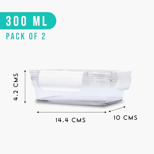 Image of SCL Steelo SoFresh Rectangular Airtight Food Storage Containers 300 ml (Set of 2), BPA Free PET Plastic, Stackable Fridge Safe Kitchen Storage Containers for Cereals, Pulses & Leftovers
