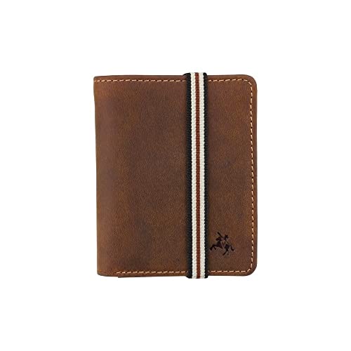 Visconti Arrow Elastic Closure Bi Fold Real Leather Wallet Card Holder RFID (Oil Tan BN2), Oil Tan, Rustic