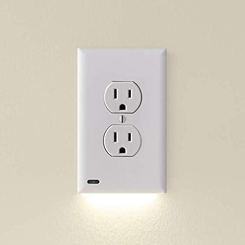 SnapPower 4 Pack GuideLight 2 [for Duplex Outlets] - Replaces Plug-in Night Light - Electrical Receptacle Wall Plate with LED Night Lights - Auto On/Off Sensor - (Duplex, White)