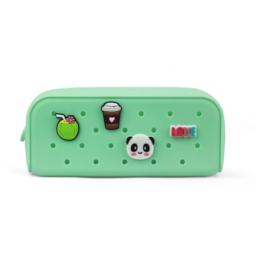 Estojo Escolar, Silicone com 4 pingentes, Verde Pastel, Polibras