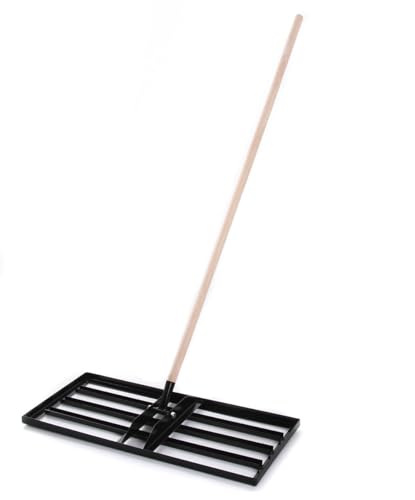 BirnePower Flächenebner Rasenrechen mit Stiel 150cm Rakel Stahl Rasen Rakel Levelingrake Rasen-Nivellierung Rasennivellierwerkzeug Rasenschieber 75 x 35 cm schwarz