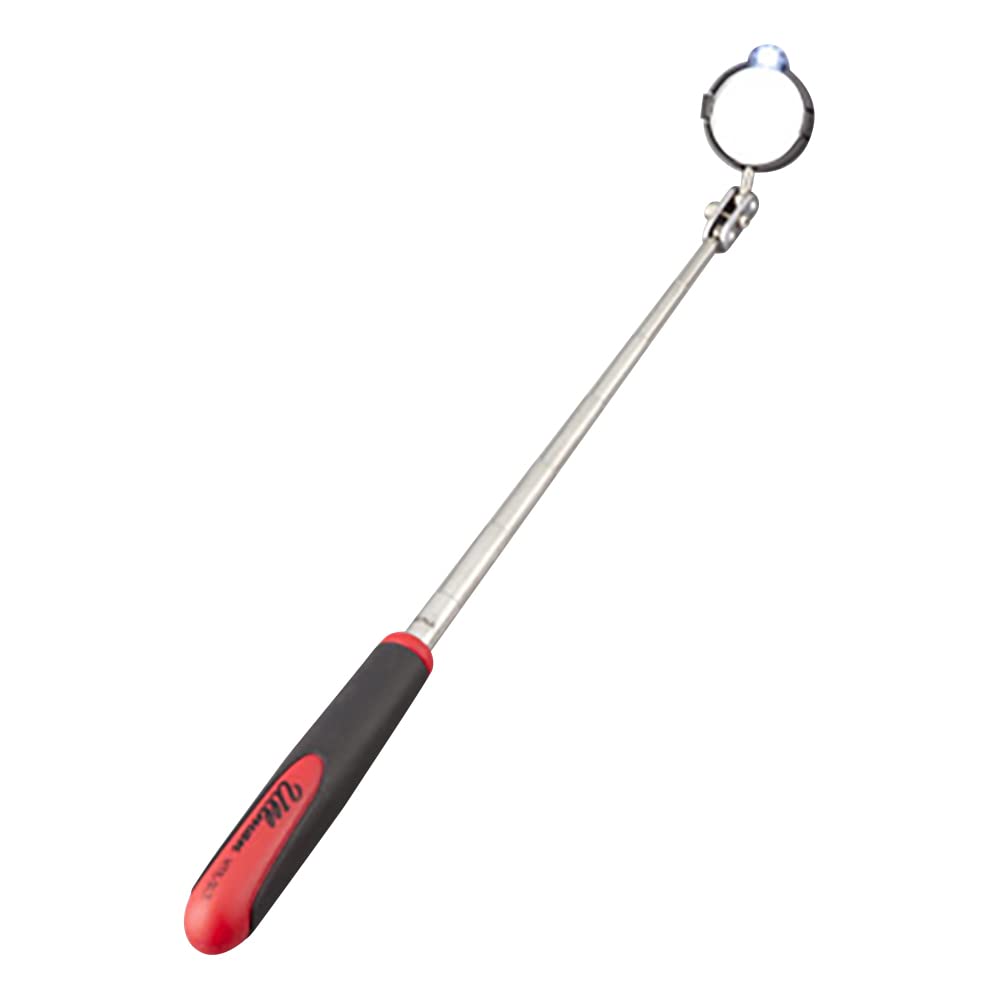 Ullman Devices HTE-LT2 Round Inspection Mirror - Swivel Free LED Telescopic Mirror with Quick Release Tab, Stainless Steel Handle
