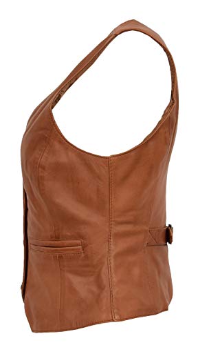 Womens Soft Leather Waistcoat Slim Fit Sleeveless Jacket Classic Casual Gilet Katy Tan4