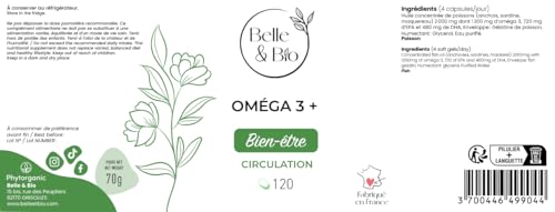 OMEGA 3+ & SANTÉ CARDIAQUE - Omega 3+ EPA et DHA - 120 capsules - Cure 1 mois - Complément Alimentaire BELLE&BIO - Fabriqué en France – vue 7