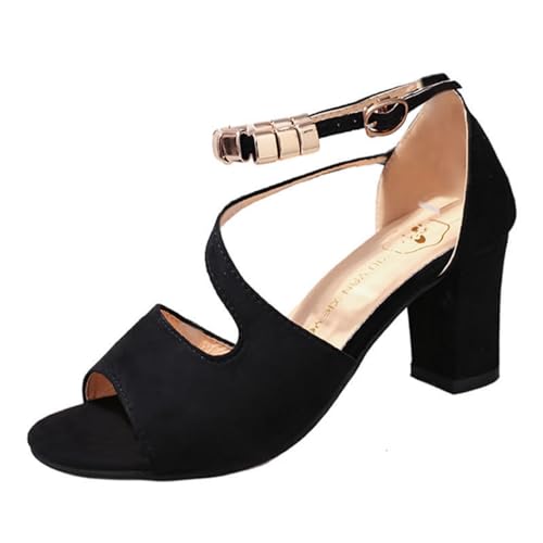 Women's Ankle Strap Dress Pump Low Chunky Heel Sandals Open Toe High Heels Cross Strappy Wedding...