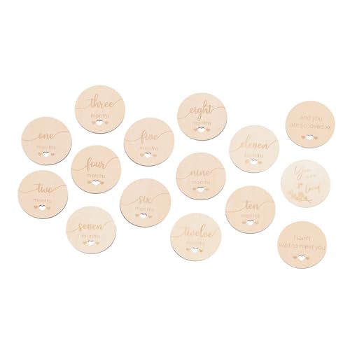 IWOWHERO 15 Pcs Wooden Baby Milestone Cards Milestone Discs for Baby's First Year Material