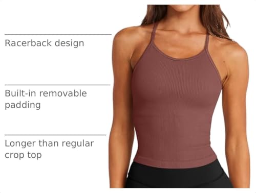 Image of LASLULU Womens Sports Bra Seamless Long Tank Spaghetti Strap Workout Bra