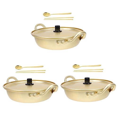 XDLEDMKIZ 3 Juegos de ollas para Ramen, Olla para Sopa con Tapa, Olla de Acero Inoxidable, sartenes con Tapa, Olla de Aluminio con Asas, Olla de Aluminio para Fideos Ramen do