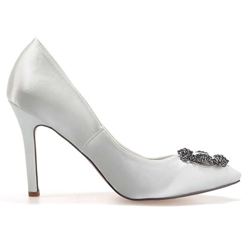 Womens Wedding Shoes Women's Wedding Rhinestones Satin Low Kitten Heels Pumps Dress Evening Shoes for Women Bridal Bride Pumps Shoes(Royal Blue,8)4