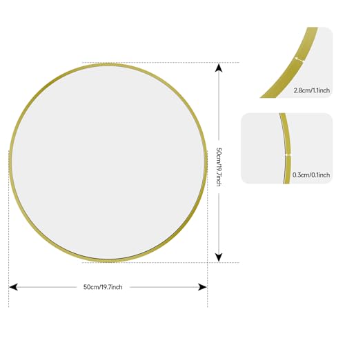 Amazing Tour Round Bathroom Mirror,50cm Circle Mirror Brushed Frame Wall Mirror Metal Framed HD Glass Wall for Makeup Bathroom Living Room Entryway Golden