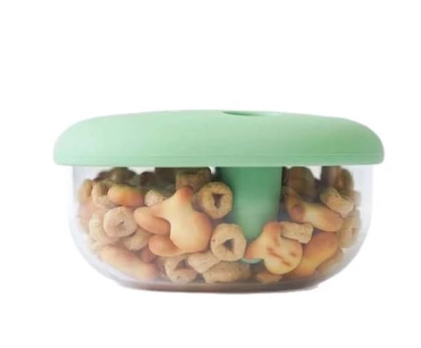 Cute Face Snack Container, Clear ABC Plastic with Mint Green Silicone Lid, Food Storage Box for Nuts, Biscuits, Cereal