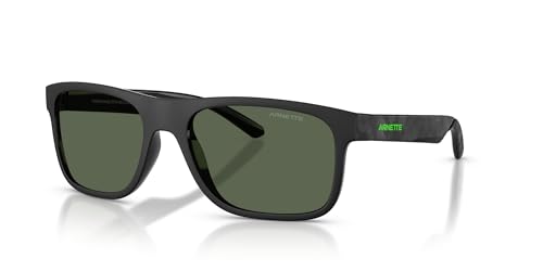 Arnette Men's AN4341 Khim Square Sunglasses, Black Matte/Shiny/Dark Green, 56 mm2