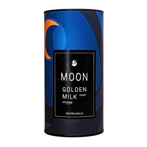 Moon Golden Milk Expert con Stevia 150gr (75 porciones) - Leche dorada en polvo - Mezcla de Curcuma en polvo, Ashwagandha, Jengibre, Stevia y Pimienta negra con alta concentración de curcumina