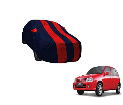 Image of Auto Hub Car Cover Compatible with Maruti Zen with Weather Proof, Mirror Pocket, Triple Stitched, Zen Car Cover- Navy-Red