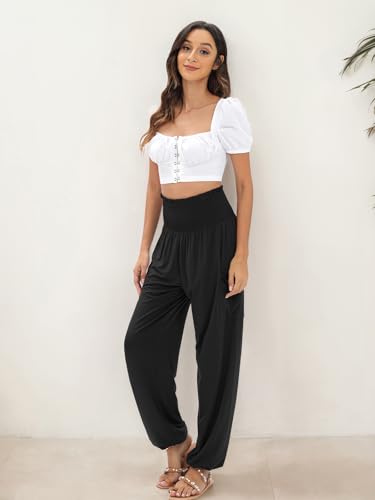 QIANXIZHAN Women's Harem Pants, High Waist Yoga Boho Trousers with Pockets