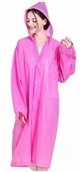 Unisex Raincoat With Hood - Pink (Pack of 1) | Waterproof Rain Poncho | EVA Material | Reusable | Lightweight | Universal Size | PINK Raincoat for Men and Women 1