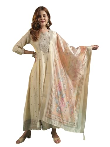 Image of SHOPPING QUEEN Women's Silk Embroidered Kurta Set with Dupatta