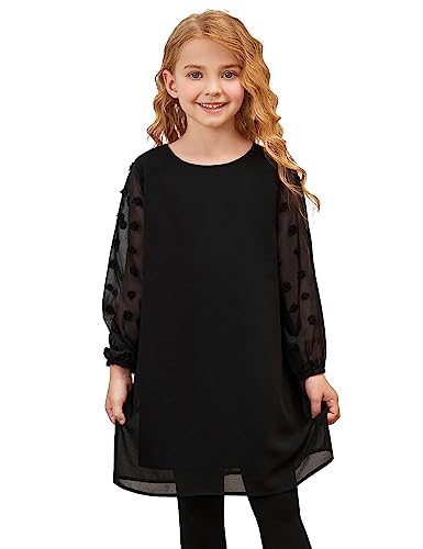 Jxstar Girls Mesh Contrast Long Sleeve Kids A Line Dress Solid Fall Winter Clothes
