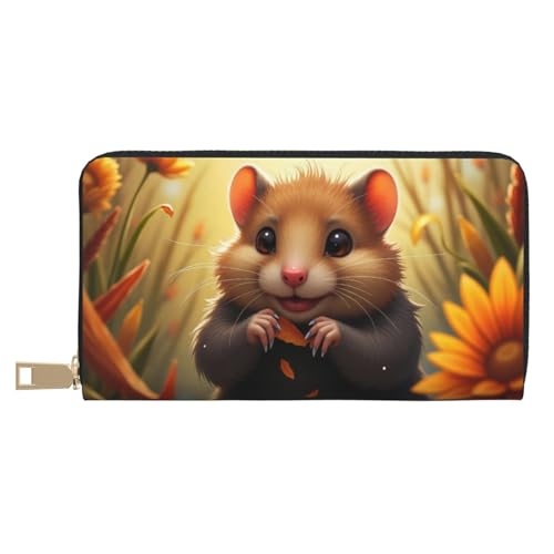 Cute Brown Mouse Print Wallet Women, Leather Bifold Multi Card Wallet, Long Purse Women's Wallets