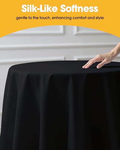 Image of Niuara Black Polyester Table Cloth, 6 Pack, 90 in | Round, Round Tables, Washable, Wrinkle Resistant, Weddings Parties
