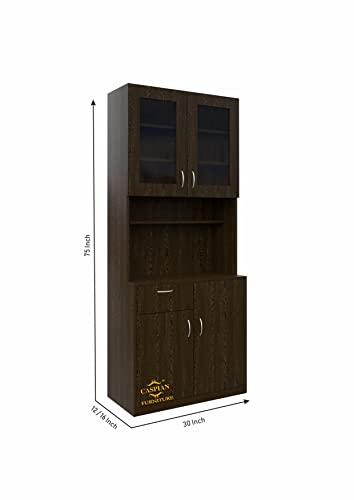 Image of CASPIAN Multipurpose Wooden Cabinet (Coffee Brown) | Glass Door Showcase | Engineered Wood | Use as Bookshelf & Kitchen Crockery Unit | for Bedroom, Living & Study Room, Home & Office