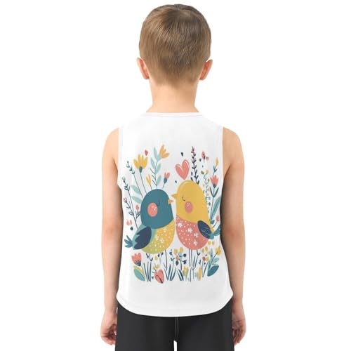 Boys Tank Top Shirts Chick Hearts Bird Floral Sleeveless T-Shirts Crew Neck for Kids Clothing Children3