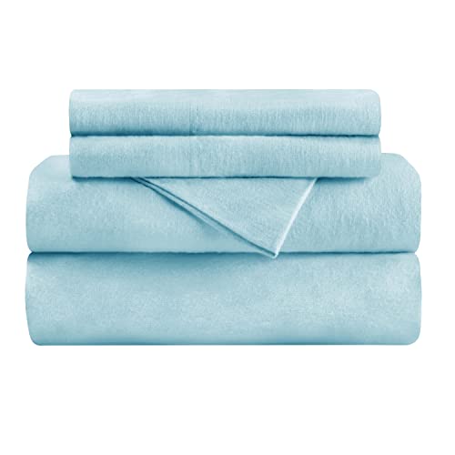 Superior Premium Cotton Flannel Sheets, All Season 100% Brushed Cotton Flannel Bedding, 4-Piece Sheet Set With Deep Fitting Pockets - Light Blue Solid, King Bed #TOP1