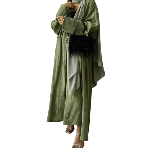 Open Abayas Kimono Muslim Women Cardigan Maxi Dress and pants Set Islamic Clothing Dubai Saudi Robe - Main Image