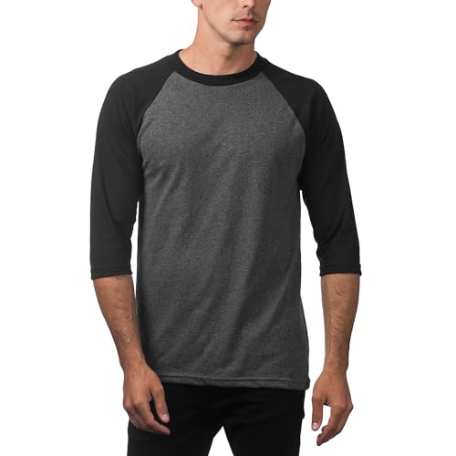 Pro Club Camisa de beisebol masculina manga 3/4 gola redonda, Carvão/preto, M