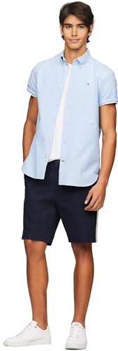 Tommy Hilfiger Men's Short Sleeve Regular Fit Stretch Oxford Shirt Collection 2024, Small, White2