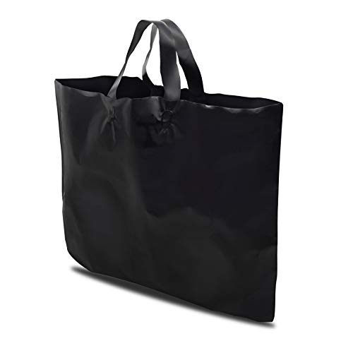 Prime Line Packaging Extra Large Black Plastic Shopping Bags with Handles for Small Business, Boutique, Retail, Heavy Duty, Reusable, 19.5x4x15 50 Pack