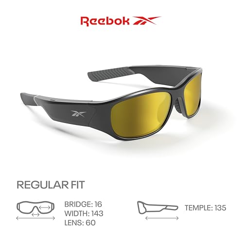 Image of Reebok Nitrous Smart Audio Sunglasses, Gold Mirror Polarized Lens, Unisex, HiFi Bluetooth Sport Glasses with UV Protection - Powered by Lucyd