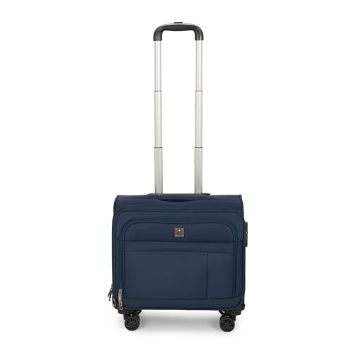 Image of SWISS MILITARY Parker Pro 48L Laptop Overnighter Trolley Bag 15.6 inch Business Cabin Luggage with 360 Degree Wheels Aluminum Trolley Utility Pockets Office Commutes Business Trips Airport Travel Navy