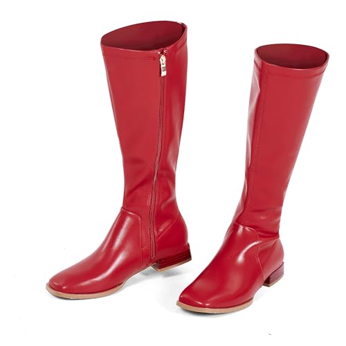 Image of GENSHUO Knee High Boots for Women Comfy Flat Heel Vintage Square Toe Fall Winter Solid Side Zipper Costume Knight Booties