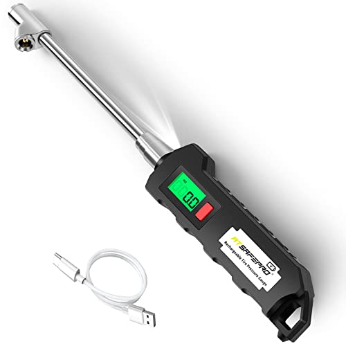 ATsafepro Digital Tire Pressure Gauge 150 PSI,Chrome Plated Steel Dual Head Tire Pressure Gauge with Backlight LCD and Flashlight, Rechargeable Tire Pressure Gauge for Semi, Truck, RV and Cars