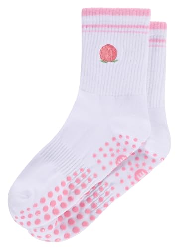 EUDOLAH Cute Yoga Socks for Women Pilates Barre Breathable Non-Slip Crew Grip Sock With Stripes Anti-friction Athletic Socks