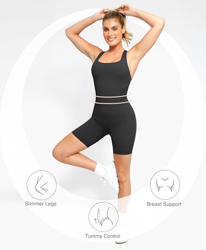 Popilush Shapewear Romper Shorts Romper for Women Bodycon Jumpsuit Workout Romper Racerback Black M - image 4