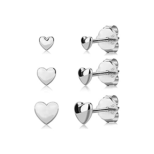 3 Pairs Tiny Love Heart Stud Earrings Sterling Silver Set for Women Girls Cute Cartilage 20g Studs Tragus Sleeper Post Pin Hypoallergenic Piercing Body Jewelry Gifts