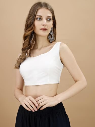 Image of Womanista Women's Taffeta Solid Sleeveless Readymade Saree Blouse for Women Stylish