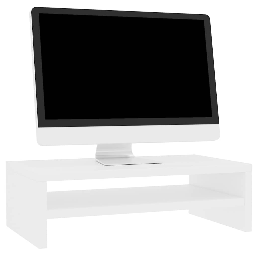 Supporto per monitor in legno bianco, 42 x 24 x 13 cm, con vano portaoggetti, mobile TV e mobile basso, alternativa per soggiorno, stabile supporto TV e credenza con spazio