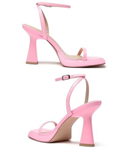 Image of Reitoye Strappy Heels for Women Platform Chunky Square Toe Heeled Sandals | Women's Heeled Sandals,Block High Heel,Adjustable Ankle Strap,All-Day Comfort Non-slip Sole,Party,Wedding,Prom Heels Shoes