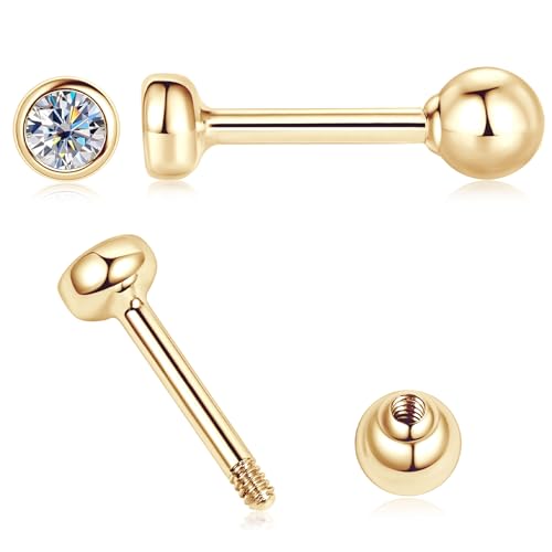 Solid 10K Yellow Gold Ball Stud Earrings, Tiny Moissanite Earrings Real 10K Gold Dainty Screw Ball Back Small Studs Dangle Earring for Womem Men, Cartilage Helix Tragus Piercing Jewelry Gifts, 1 Pair