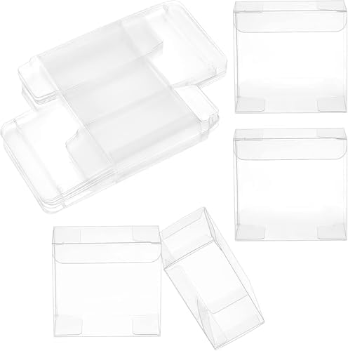 lalago 30Pcs PVC Scatole Trasparenti per Bomboniere, Scatoline Trasparenti per Cioccolatini per il Confezionamento di Dolciumi,PVC Cubo Trasparente con 2 Rotoli di Nastri Oro(9 x 9 x 9cm